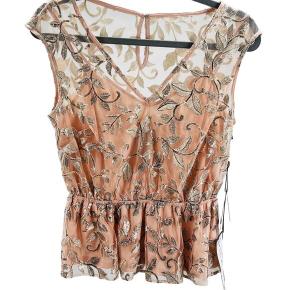 ADRIANNA PAPELL  6p pink blush metallic embroidered party blouse top NWT B74 - Picture 2 of 6